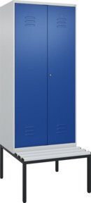 C+P PSA Doppel-Spind Classic PLUS Sitzbank mit 2 Abteilen und Kunststoff-Sitzfläche, B/T/H: 212,0 x 80,0 x 81,5 cm, Farbe: Grau/Blau - Bild 1