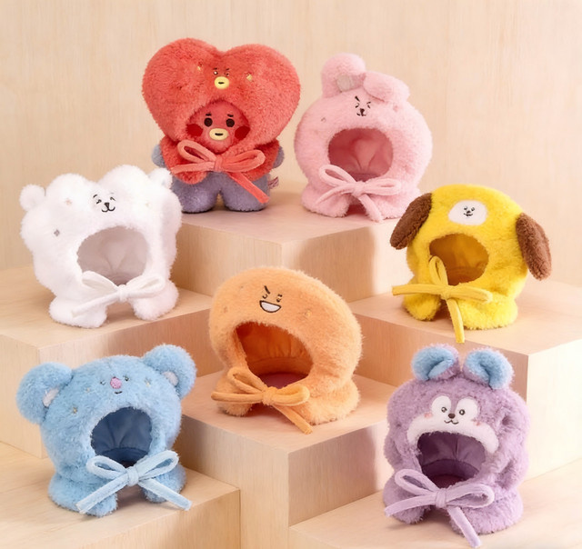 LINE FRIENDS BT21 Kawaii Anime Reise-Serie Plüsch-Kopfbedeckung, mit Konzert-Lichtset & Puppen-Umhang - Bild 1