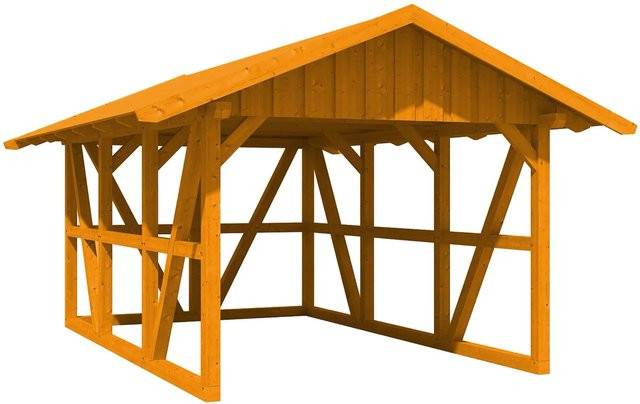 Skan Holz Carport Schwarzwald aus Fichtenholz mit Dachschalung und Rückwand in Eiche Hell, B: 424 cm, T: 600 cm - Bild 1