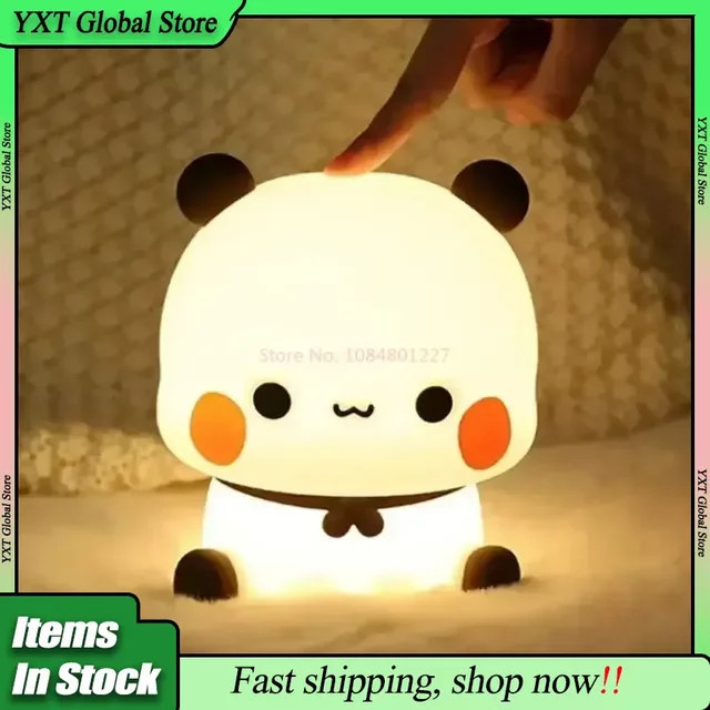 Luo Jiujiu Bubu und Dudu Niedliche Bären-Panda-Cartoon-LED-Nachtlampe in Weiß - Bild 1