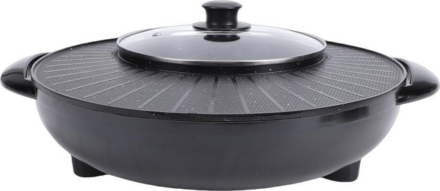 Artleeh Elektrischer Hot Pot und Koreanischer BBQ Grill mit verstellbarem Thermostat und gerippter Platte, Grau/Schwarz - Bild 1
