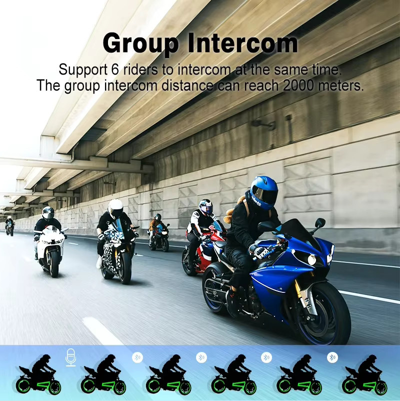 Maxto M2S Bluetooth-Motorradhelm-Headset in Schwarz mit IP67 Wasserdichtigkeit, 6-Riser-Gruppenintercom und 2000m Reichweite - Bild 2