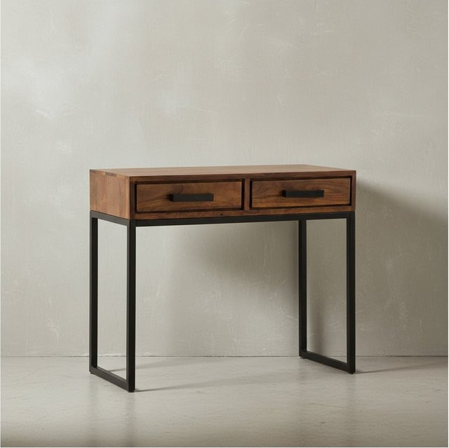 KADIMA DESIGN Konsolentisch aus massivem Sheeshamholz im Industrial Style mit schwarzen Metallbeinen, B/T/H: 90 x 36 x 77 cm - Bild 1