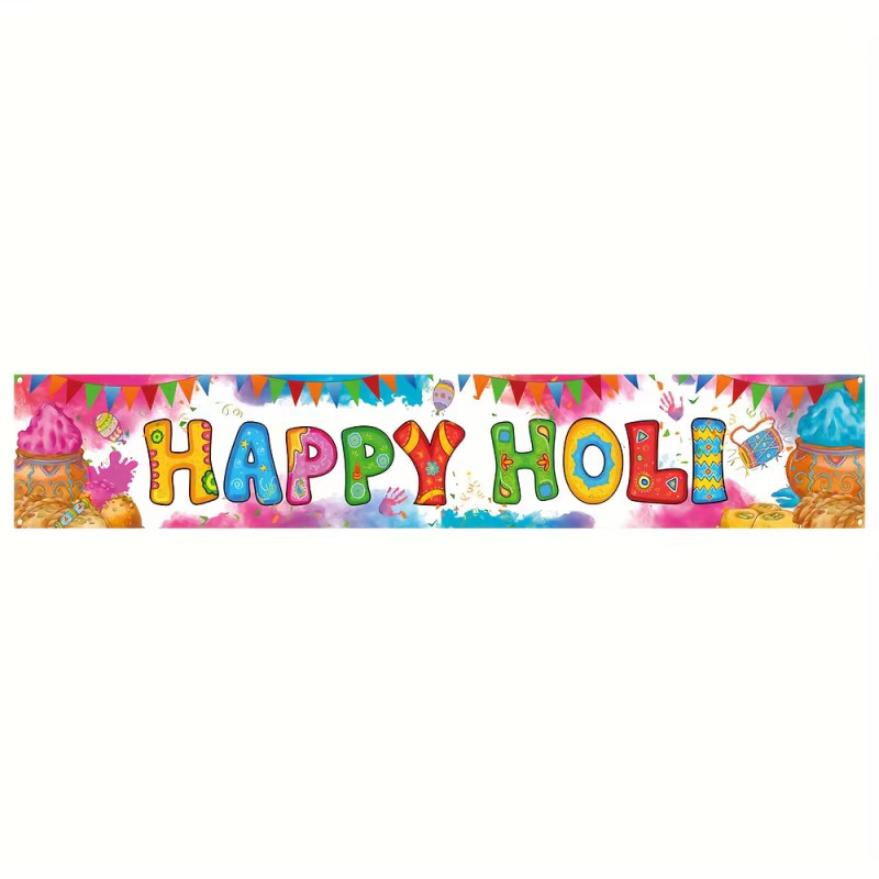 VIKAMA Happy Holi Party Banner Dekoration in Mehrfarbig mit Wimpel und Buchstaben für Innen- und Außenbereich - Bild 2