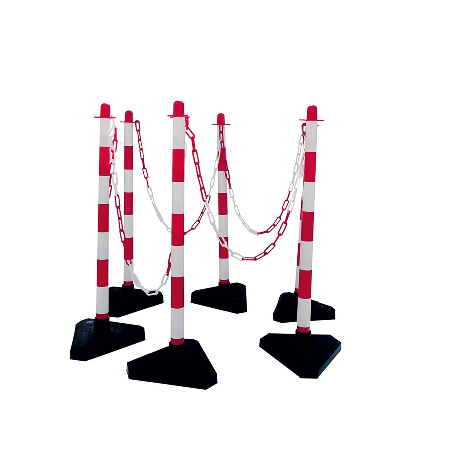 Schake Kettenständer-Set mit Beton-Dreieckfuß aus Kunststoff, 6-teilig, Weiß-Rot - Bild 2