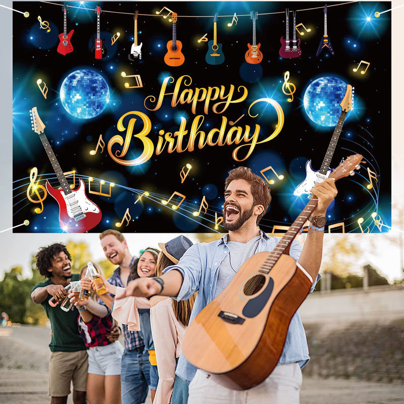Musiknote und Gitarre Geburtstag Banner als hängende Partydekoration in Blau und Mehrfarbig - Bild 3