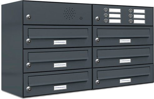 AL Briefkasten-System für 6 Parteien, Aufputzmontage, grau, B/H/T: 153,143 x 46,0 x 27,5 cm - Bild 1