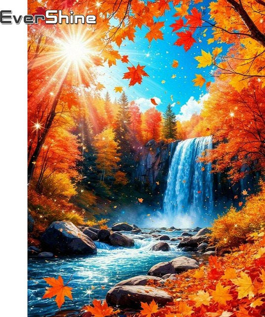 Evershine Diamant Mosaik Set Wasserfall Landschaft mit Blättern in Multicolour, B/H: 30,0 x 20,0 cm - Bild 1