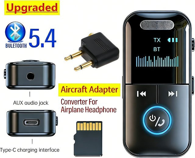 VIKEFON GT69 Bluetooth 5.4 Empfänger und Sender 4-in-1 Audio-Adapter in Schwarz für Auto, TV und PC mit HiFi-Sound und TF-Karten-Wiedergabe - Bild 1