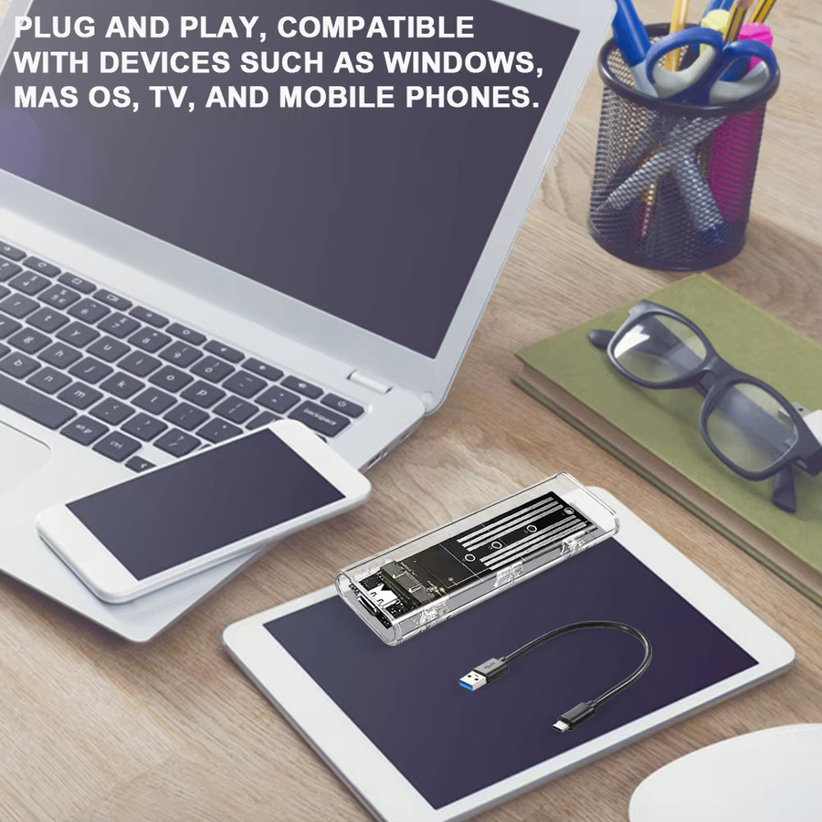 ALLOET Externes M.2 NGFF SATA SSD-Gehäuse mit USB 3.1 Typ C, Transparent, 10Gbps, kompatibel mit 2230/2242/2260/2280 SSDs - Bild 3