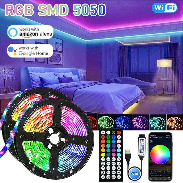 KcoiiFun RGB LED-Streifen mit Bluetooth-App- und WIFI-Steuerung für TV-Hintergrundbeleuchtung und Partydekoration, USB 5V, Multicolour - Bild 1