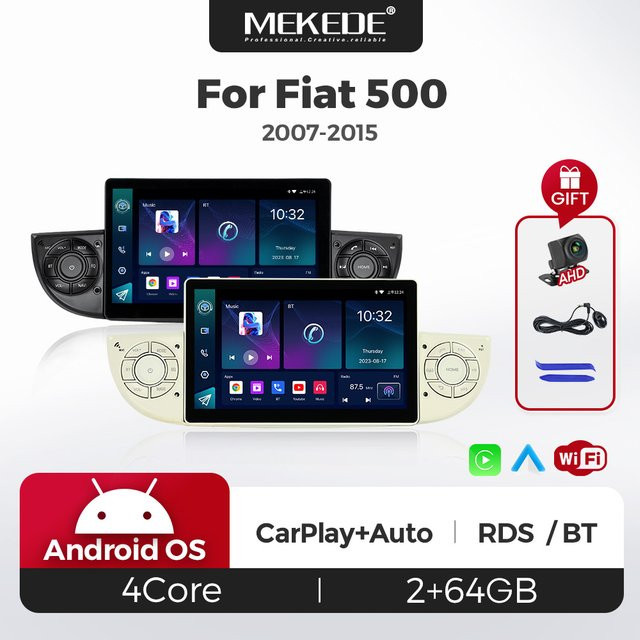 NAVIFANS Android 15 Auto-Autoradio mit kabellosem CarPlay für Fiat 500 (2007 - 2015), 1DIN Multimedia-Player mit GPS und RDS Stereo in Schwarz - Bild 1