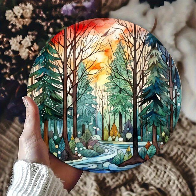 Potdemiel Runde Wanddekoration Waldlandschaft aus Eisen, Durchmesser: 30 cm - Bild 1