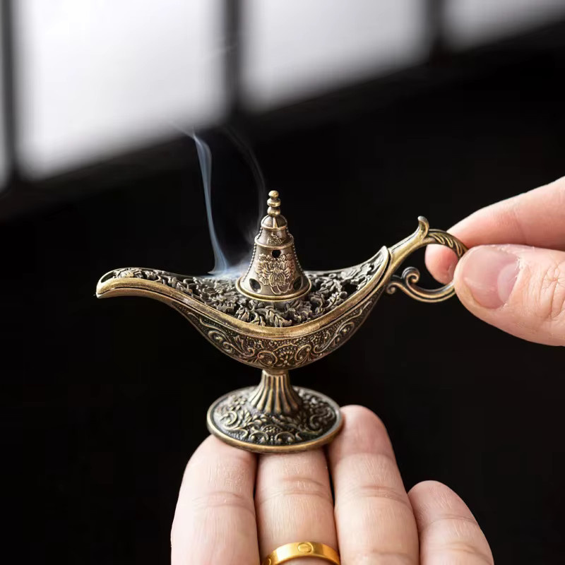 JETTING Arabischer Weihrauchbrenner aus Metall im antiken Stil, Gold, Kerzenhalter für Tealights mit floralem Design - Bild 2