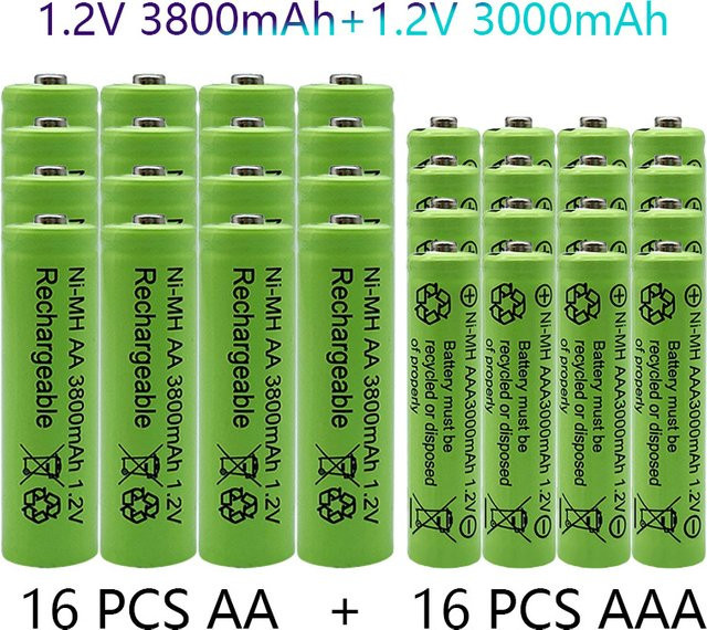 Aleaivy Wiederaufladbare AA und AAA Batterien Set, 1,5 V, 3800 mAh AA und 3000 mAh AAA, Farbe: Grün - Bild 1