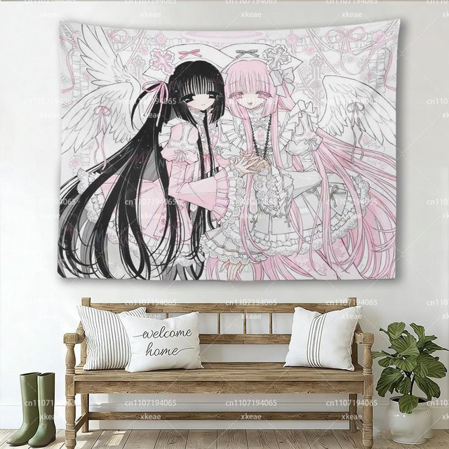 Wandteppich Pastell Goth Lolita Engel von JMG Household Supplies in Rosa und Schwarz, Anime Mädchen Wandbehang aus Polyester, Breite: 40 cm, Höhe: 60 cm - Bild 1