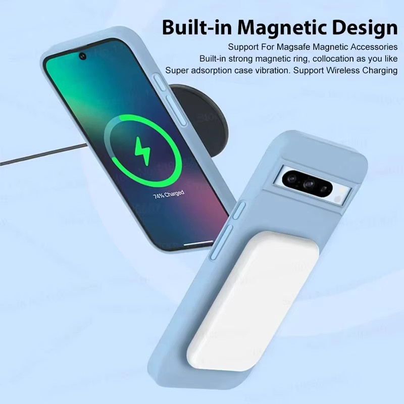 Original Flüssigsilikon Macaron Magnet-Schutzhülle für Google Pixel 10 9 Pro XL 8 7 6A Pro in Blau mit Silky Touch und stoßfestem Design - Bild 3