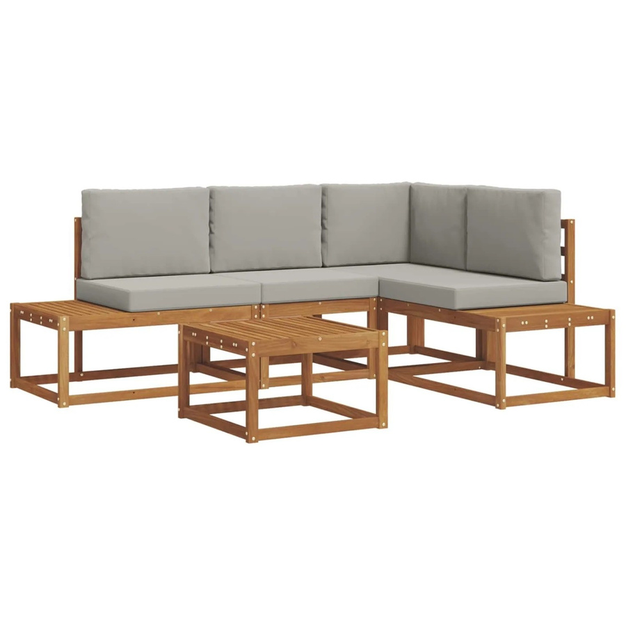 vidaXL Outdoor-Sofagarnitur 5-teilig L-Form aus Akazienholz mit Kissen in Natur und Hellgrau - Bild 2