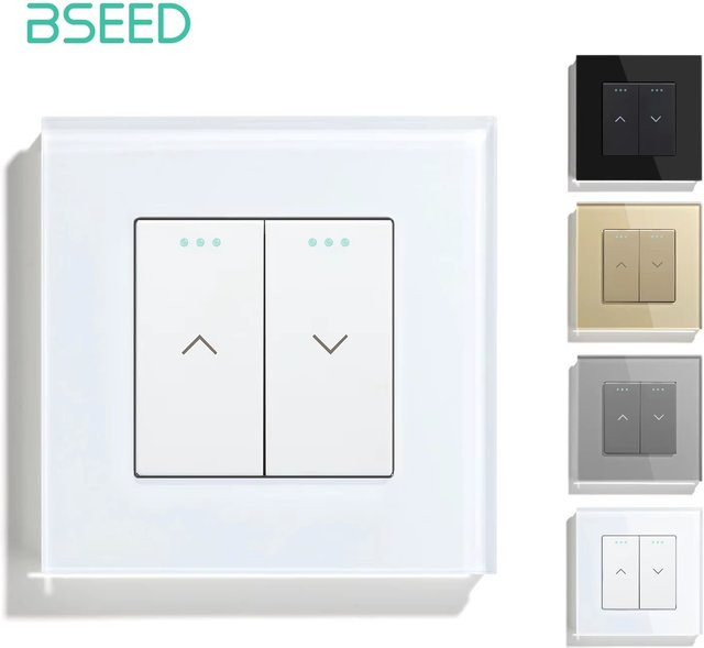 BSEED Mechanischer Knopfschalter für elektrische Vorhänge mit Glasfront in Weiß, Schwarz, Grau oder Gold - Bild 1