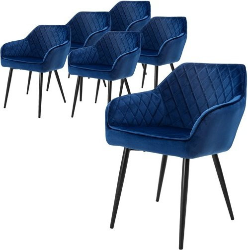 ML-Design 6er Set Esszimmerstühle mit Rauten-Steppung und Armlehnen in Dunkelblau aus Samtbezug - Bild 1