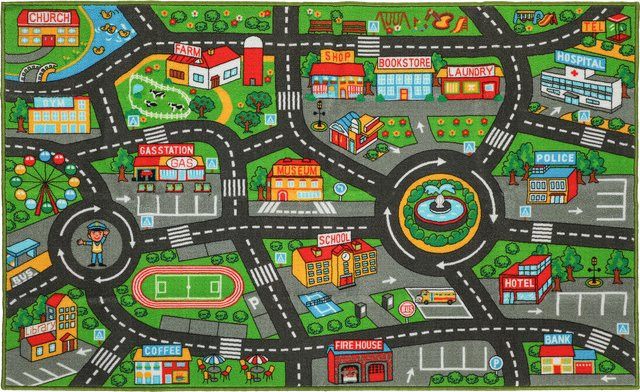 AIYAPLAY Krabbelmatte für Babys mit Stadtmotiv, rutschfeste Spielmatte für das Kinderzimmer, Grau/Mehrfarbig, B/T/H: 160 x 100 x 0,5 cm - Bild 1