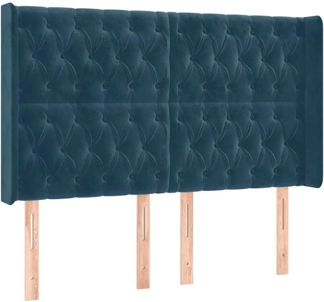 vidaXL Kopfteil mit Ohren in Dunkelblau aus Samt, B/T/H: 163 x 16 x 118/128 cm - Bild 1