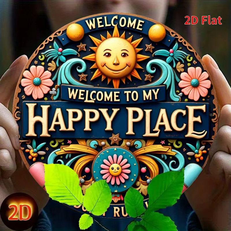 Rundes Vintage-Eisenschild Potdemiel Welcome to My Happy Place in Multicolor - Bild 2