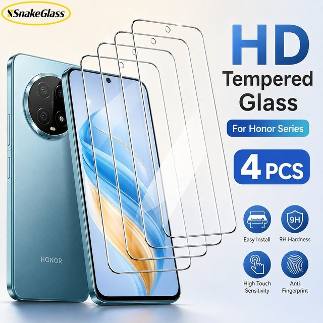 4 Stück Honor Displayschutzfolie aus gehärtetem Glas, transparent, kratzfeste Schutzfolie für Honor 600 Pro 500 Pro 400 Pro 300 200 Lite X9 X8 90 GT 10 Lite X8b - Bild 1