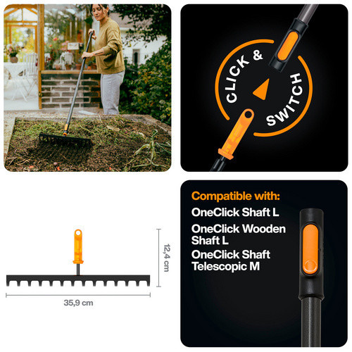 Fiskars QuikFit OneClick Rechen in Schwarz B/H/T: 35,9 x 8,1 x 12,4 cm - Bild 2