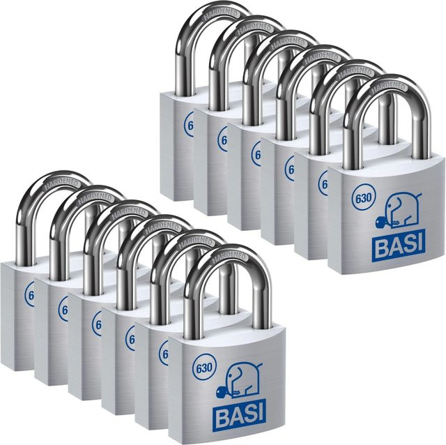 BASI Vorhangschloss Set 12x VHS 630 Gleichschließend in Silber mit Aluminiumgehäuse und 24 Schlüsseln Breite: 60 mm - Bild 1
