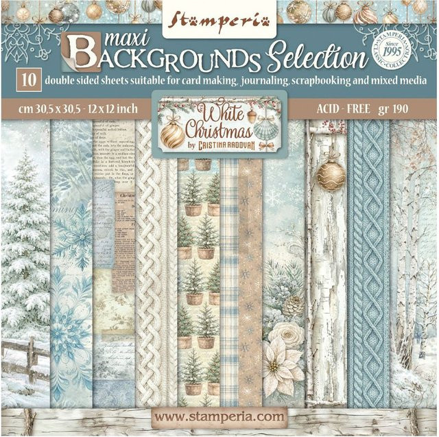 Stamperia Scrapbook-Block White Christmas Backgrounds mit buntem Papier in Blau und Beige, B/H: 30,5 x 19 cm - Bild 1