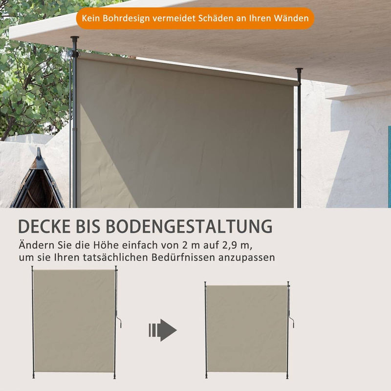 Outsunny Senkrechtmarkise Sand mit Kurbel aus Aluminium und Polyester, B/H: 200 x 290 cm - Bild 3