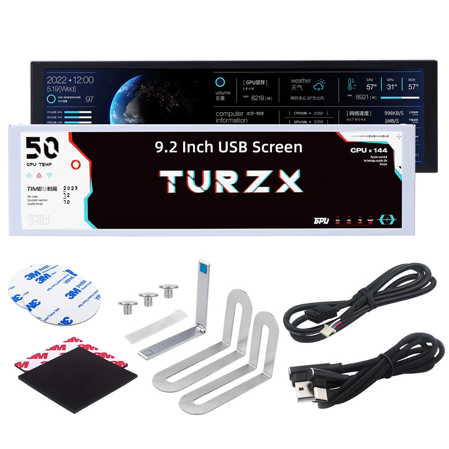TURZX 9,2 Zoll IPS USB-Bildschirm mit 1920 x 462 LCD für PC Wettermonitor und Systemüberwachung in Schwarz - Bild 5