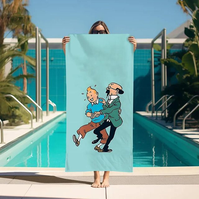 Strandtuch und Haarturban Set Tim und Struppi in Weiß und Blau, B: 65 cm, H: 115 cm - Bild 1
