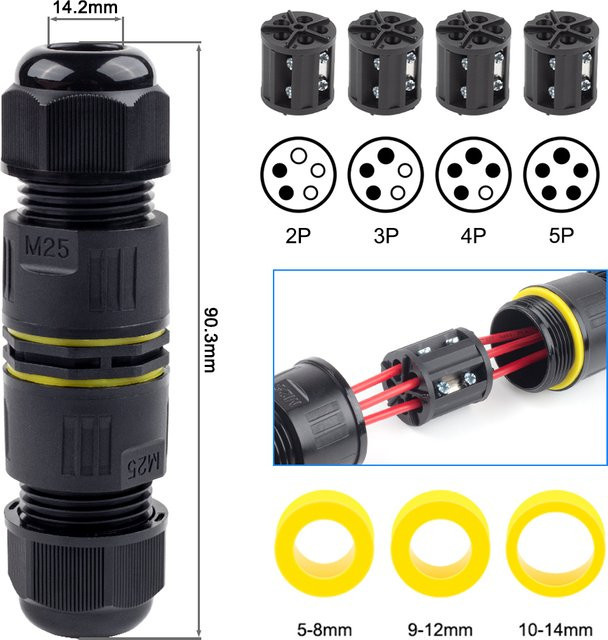 DIY GO IP68 M25 Kabelstecker für den Außenbereich, wasserdichter Schraubanschluss in Schwarz - Bild 1