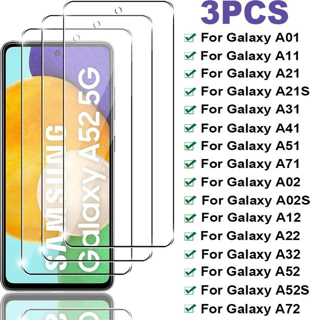 3er-Set gehärtetes Glas Displayschutz für Samsung Galaxy A52 A72 A02S A12 A22 A32 5G A51 A41 A31 A21 A21S A11 A01 A71 in Transparent - Bild 1