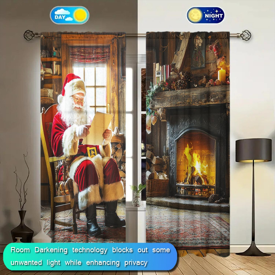 2er-Set Weihnachtsmann Vorhang mit modernem Design, halbtransparent, mehrfarbig, B: 52,5 cm, H: 116 cm - Bild 3