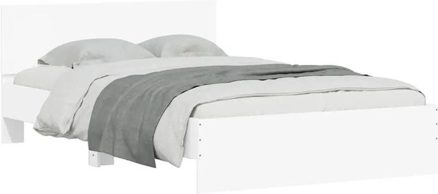 vidaXL Bettgestell mit Kopfteil, LED-Beleuchtung und USB-Ladeport, Weiß, B: 140 cm, T: 203 cm, H: 70 cm - Bild 1