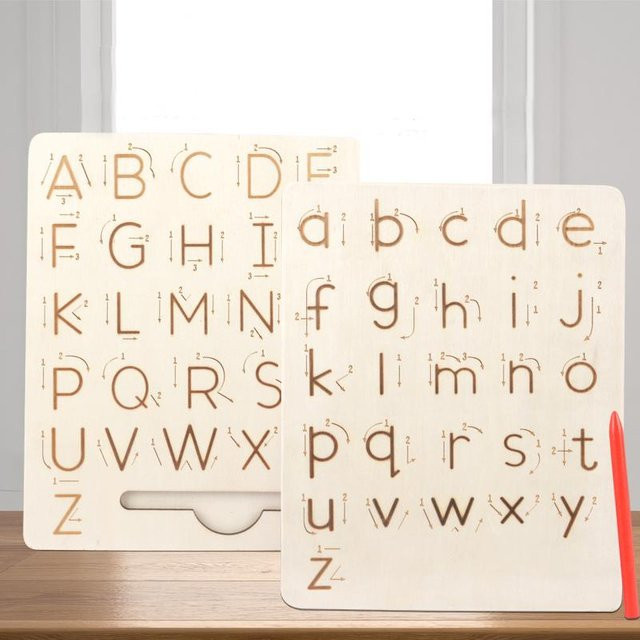 Xuuza Kinder Schreibübung Holz Alphabet Tafel Montessori Spielzeug ab 3 Jahren - Bild 1