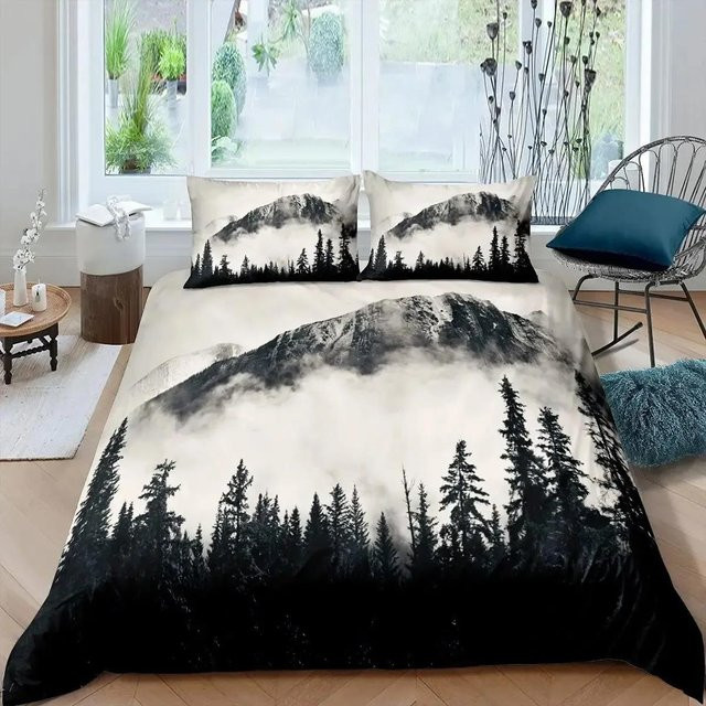 Lodestar Bettwäscheset Smoky Mountain Misty Forest aus Mikrofaser in Grau, bestehend aus Bettdeckenbezug und Kissenbezug, B/T/H: 200 x 200 cm - Bild 1