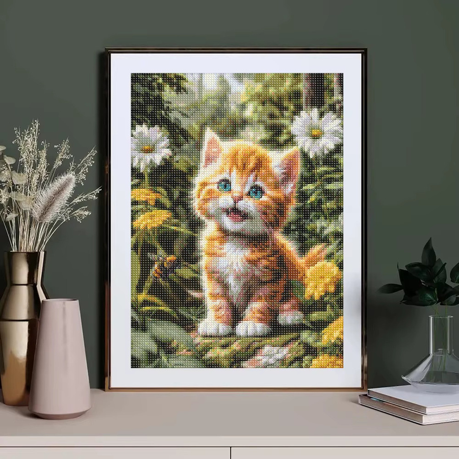 QIZITENG 5D DIY Diamant Malerei Katze Mosaik Stickerei Set in Mehrfarbig, B/H: 30,0 x 20,0 cm - Bild 2