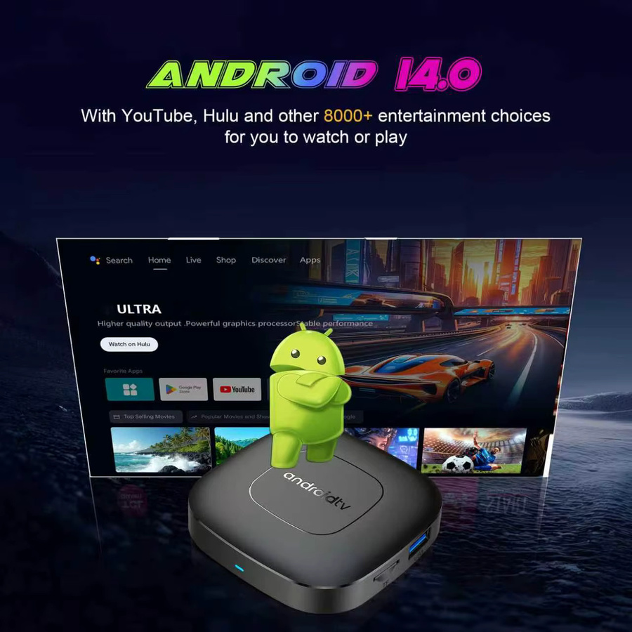 LVMAO T1 Smart TV Box Android 14.0 mit RK3518 Quad Core, 4K UHD Streaming Media Player mit Wi-Fi 6 und Google Sprachfernbedienung, Schwarz - Bild 2