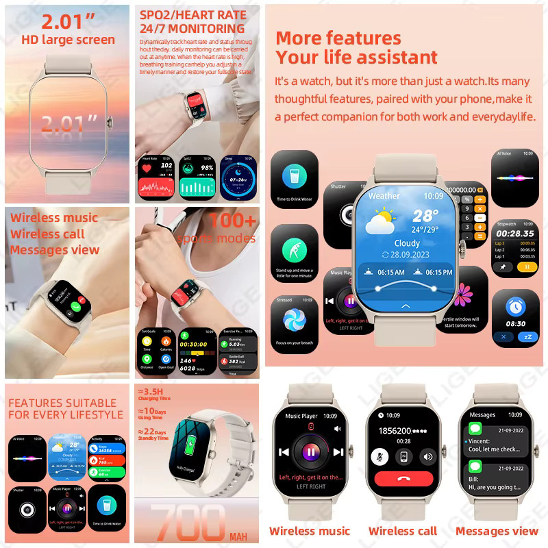 LIGE Smartwatch, Schwarz, Silikon, 1 ATM, Unisex - Bild 5