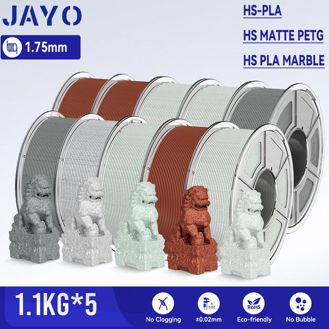 JAYO 5er Set 3D-Drucker Filament Set mit Marmor PLA und Matt PETG/PLA in Multicolor und Braun, Hochgeschwindigkeits-Filament für FDM-Drucker, 1,1 kg pro Rolle - Bild 1