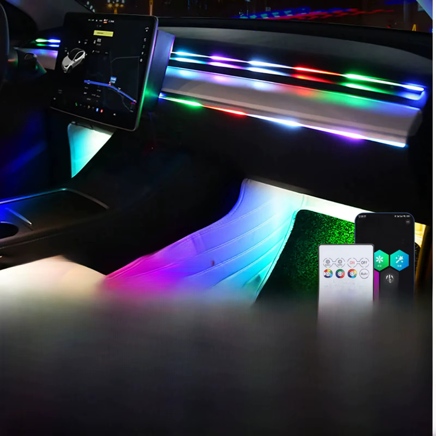 4in1 RGB LED Auto Ambiente Beleuchtung Set mit 213 Farben und Acryl Streifen für Dashboard und Innenraum in Multicolour - Bild 6