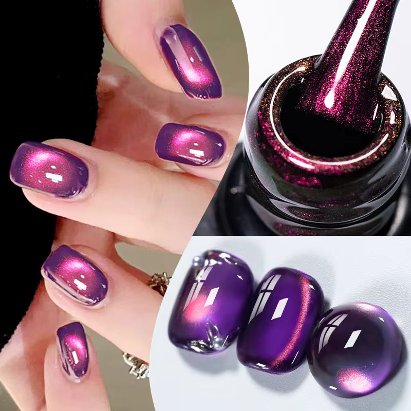 MEET ACROSS Gel-Nagellack-Set, Lila-Goldene Flamme, Glitzer, Schimmernd - Bild 4