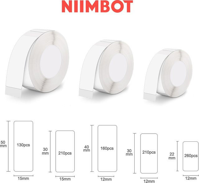 Niimbot Mini-Thermoetikettendruckerpapier Weiß, wasserfest und ölbeständig, Etikettenband für D11, D110 und D101 - Bild 1