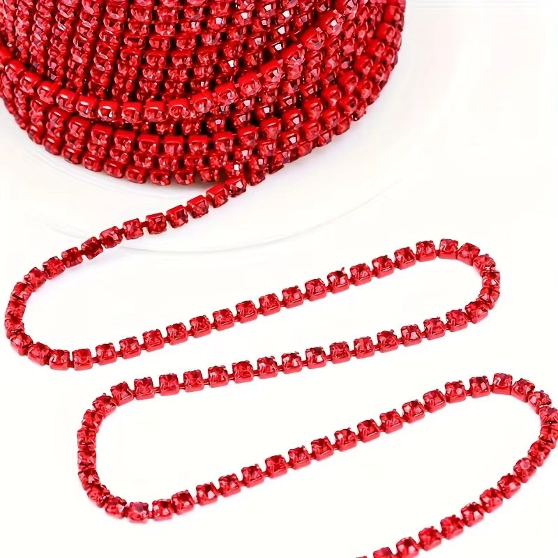 10 Yards Lt. Siam Glas Strass Kette in Rot mit aufgenähbaren Steinen für Kleidung und Zubehör - Bild 4
