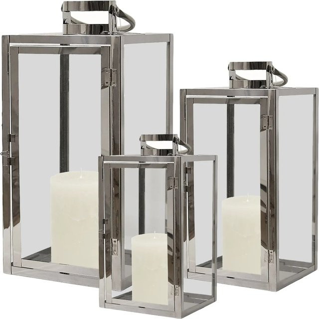 Mojawo 3er Set XXL Edelstahl Windlicht Laternen B/T/H: 30 x 30 x 30 cm, 40 x 40 x 40 cm, 53 x 53 x 53 cm - Bild 1