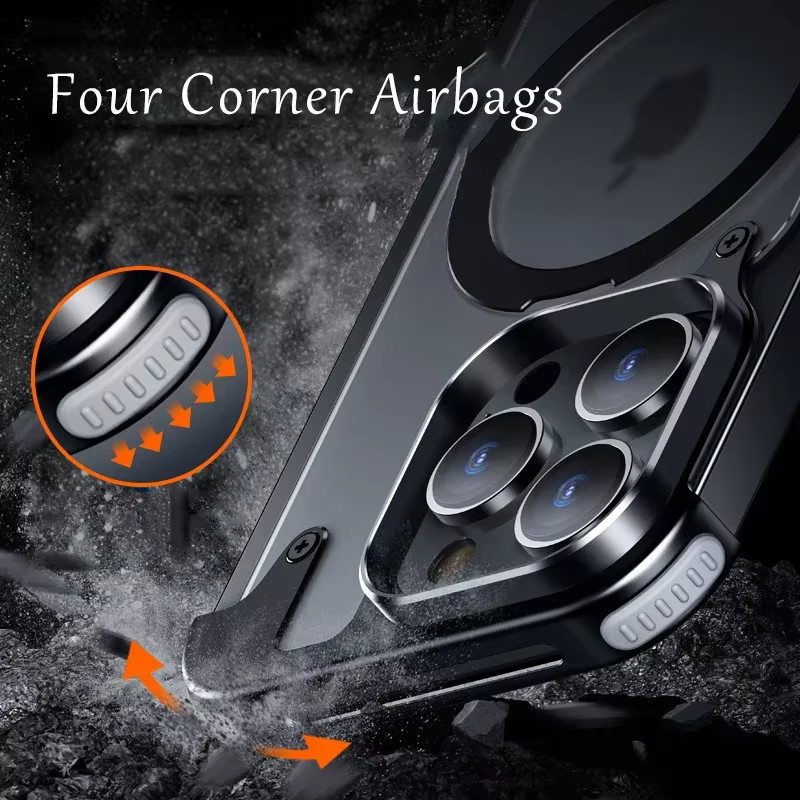 Dolob Magnetische Handyhülle aus Aluminiumlegierung für iPhone 13, 14, 15 Pro und 15 Pro Max in Schwarz mit mattierter Rückseite und Metalllinsenschutz - Bild 4